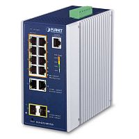 Промышленный управляемый L2+/L4 коммутатор Planet 8 портов 10/100/1000 Мб/с 802.3at PoE, 2 порта 10/100/1000 Мб/с, 2 слота SFP 100/1000 Мб/с IGS-4215-8P2T2S