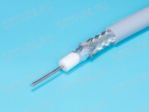 Кабель коаксиальный RG-6U дополнительно экранированный, бухта 100м, серый