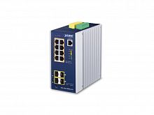 Промышленный управляемый L2+ коммутатор Planet 8 портов 10/100/1000 Мб/с PoE 240Вт, 2 слота SFP 100/1000 Мб/с, 2 слота SFP 100/1000/2500 Мб/с IGS-5225-8P4S-12V